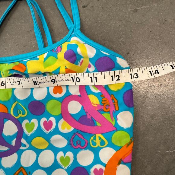 Vintage Y2K Laguna Retro Peace Sign Heart Blue One Piece Swimsuit Bikini Small - Picture 4 of 5